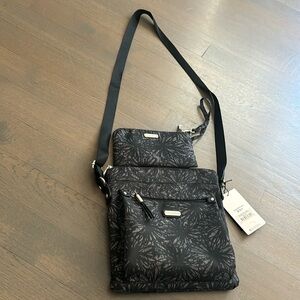 Black Floral Crossbody Bag - Lightweight Women's Shoulder Bag